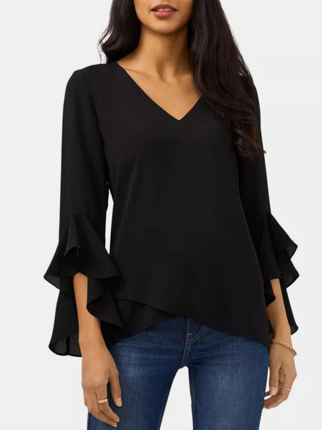 STUNNLY  V-Neck Flounce Sleeve Blouse   