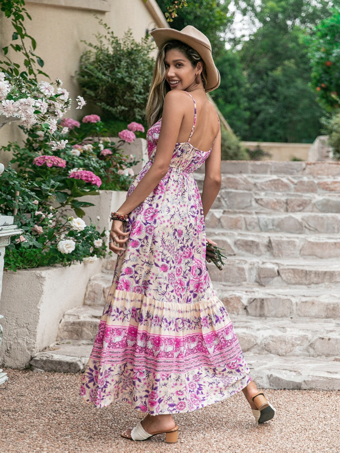 Tassel Printed V-Neck Maxi Dress   