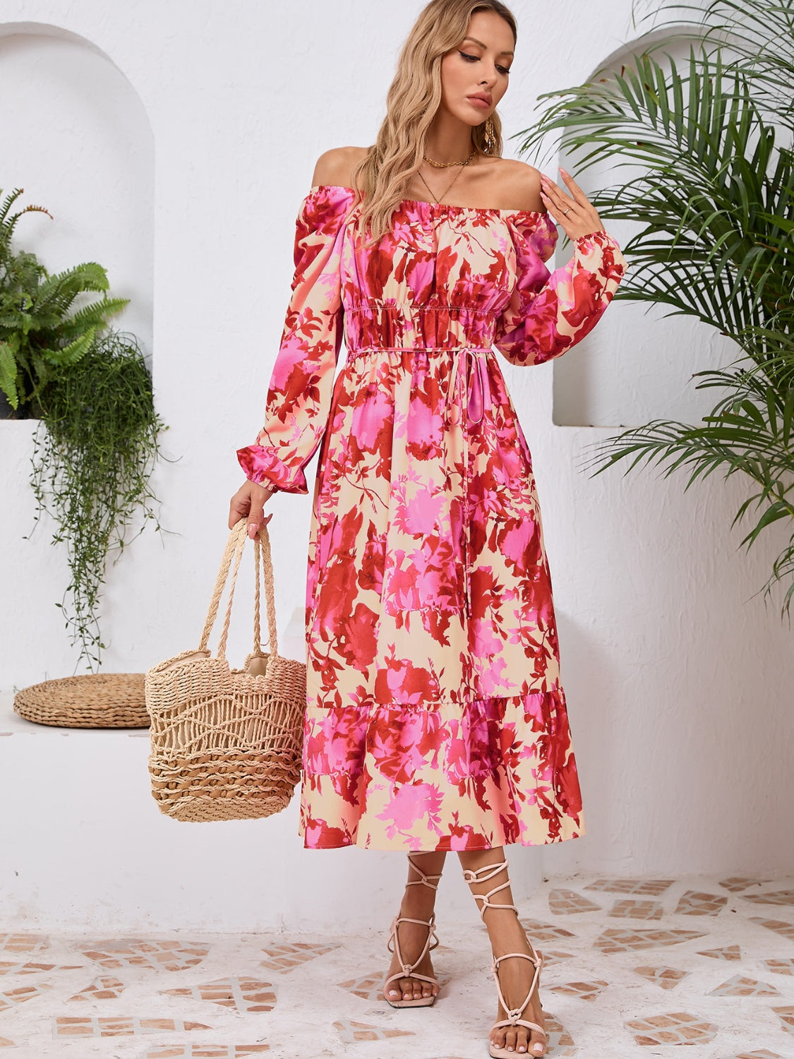 Printed Long Sleeve Midi Dress   