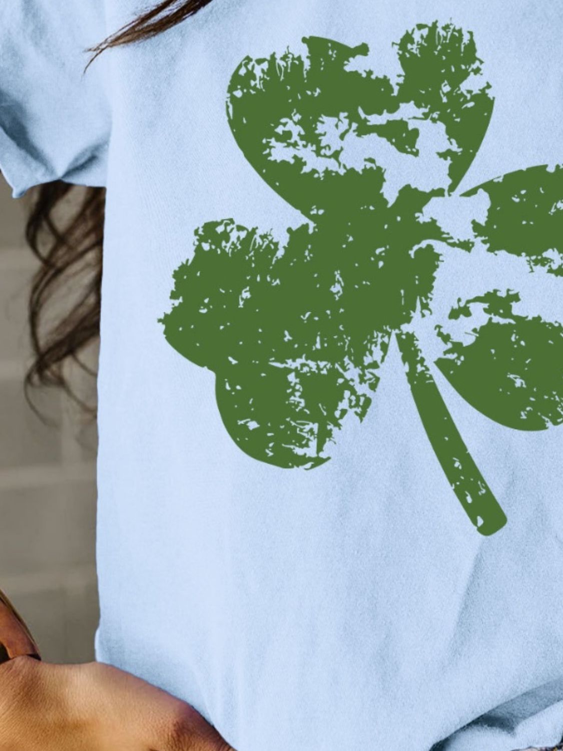 STUNNLY  Full Size Lucky Clover Round Neck Short Sleeve T-Shirt   