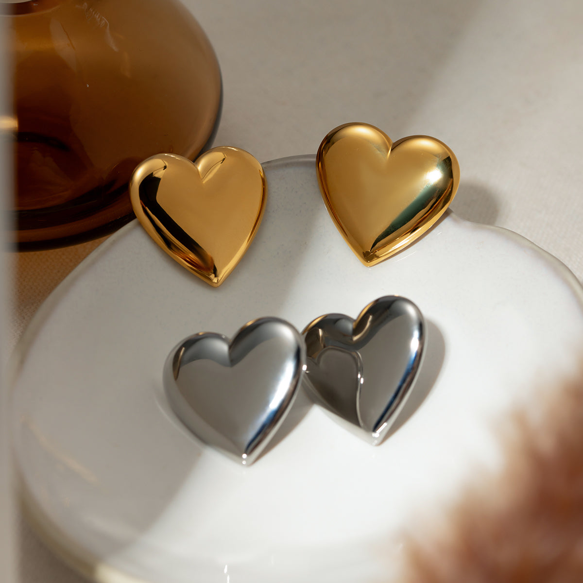 Stainless Steel Heart Stud Earrings   