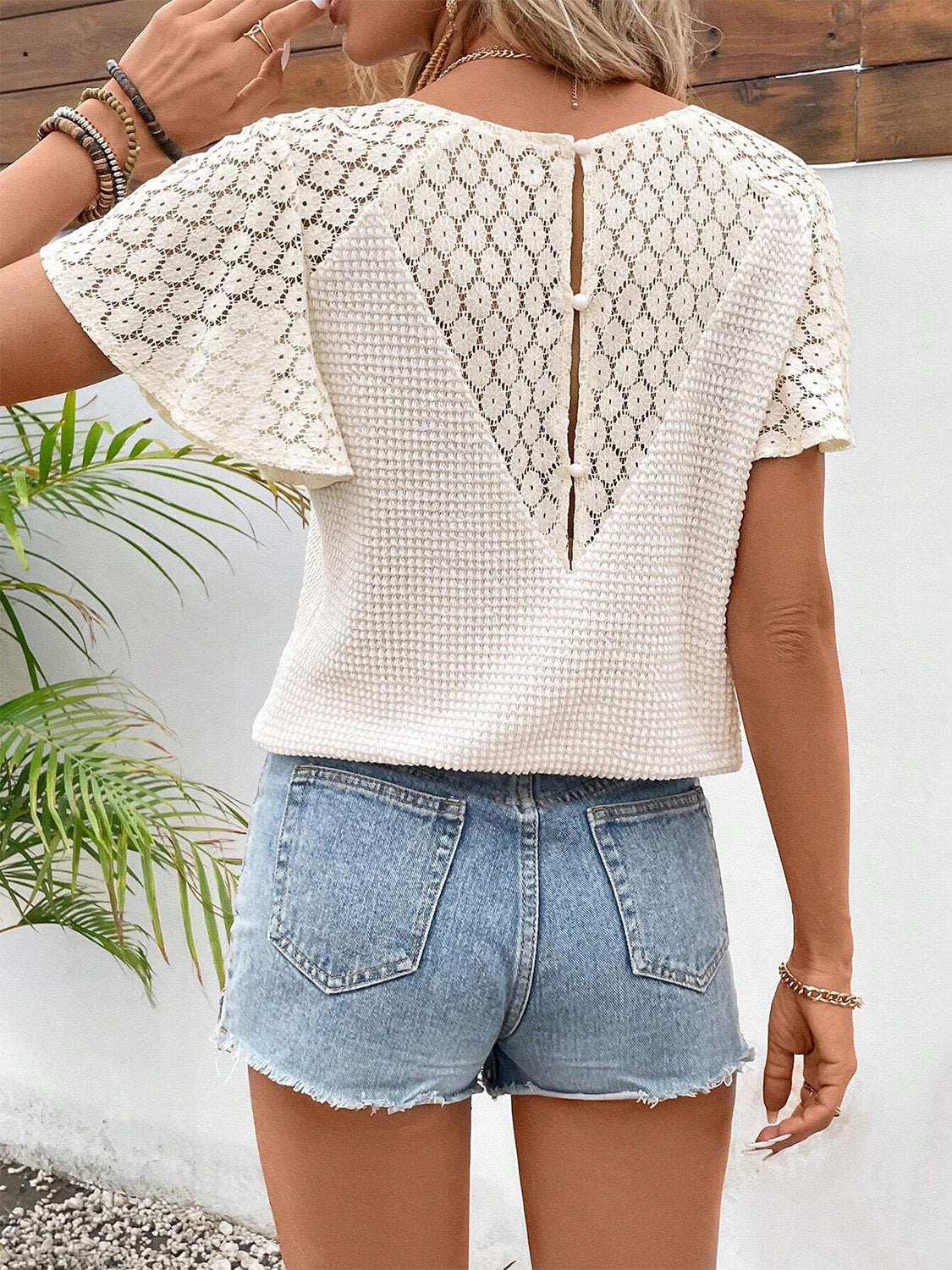 STUNNLY  V-Neck Flutter Sleeve Blouse   