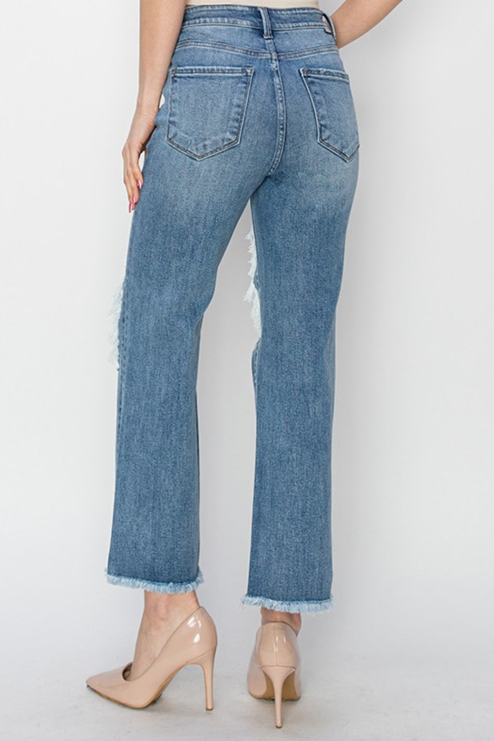 STUNNLY  RISEN High Rise Distressed Crop Straight Jeans   