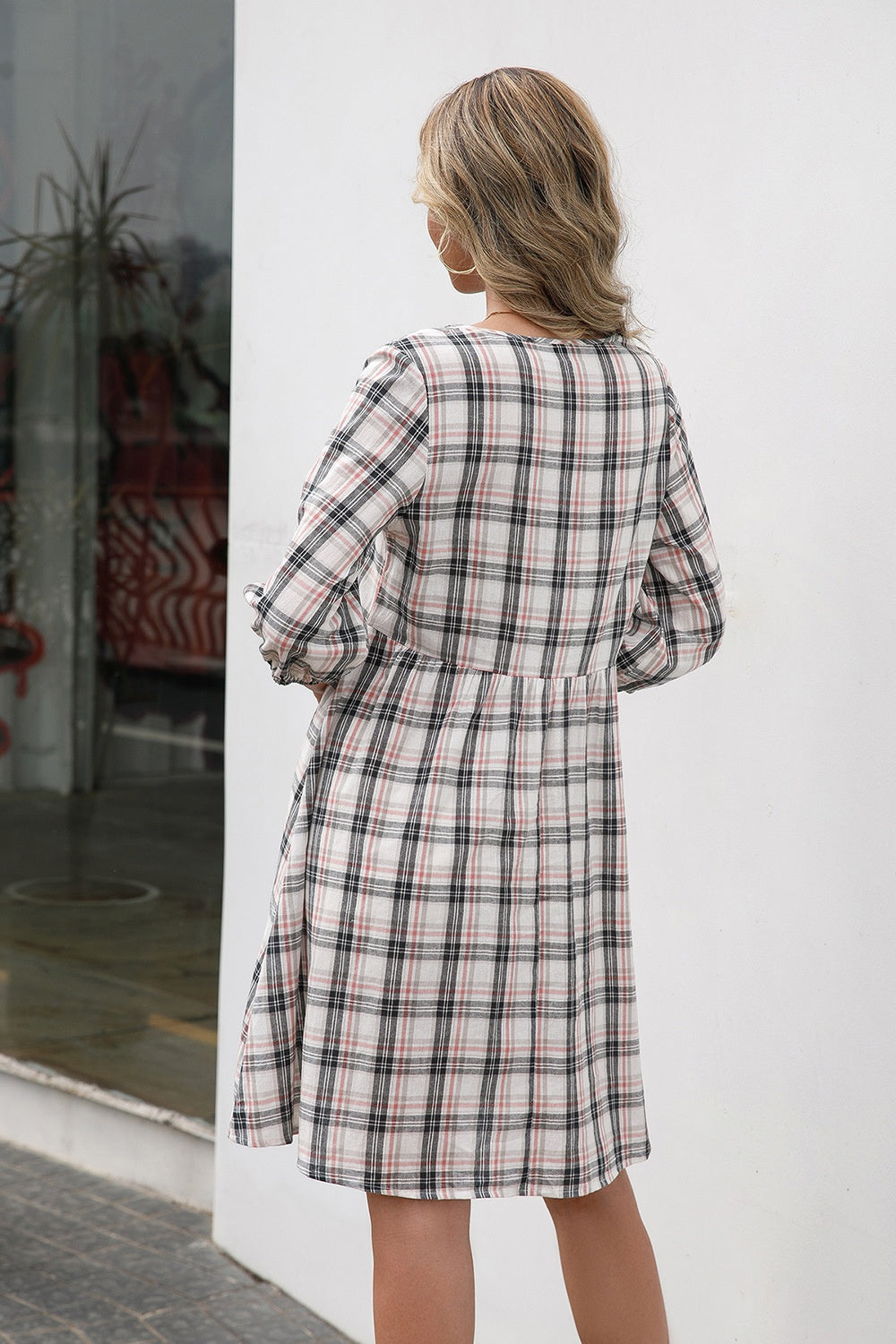 Plaid Round Neck Mini Dress   