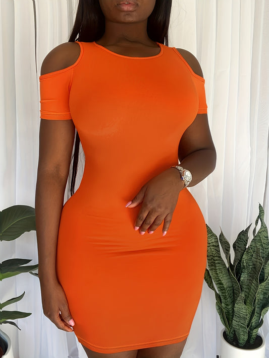 Plus Size Cold Shoulder Short Sleeve Mini Dress Orange 1XL 