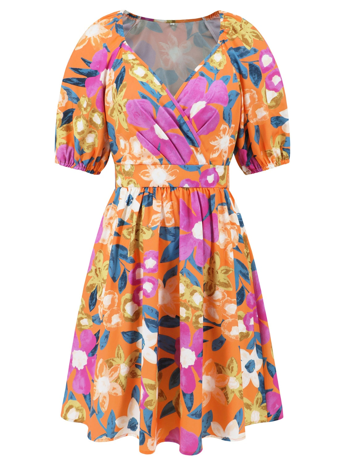 Printed Surplice Short Sleeve Dress   