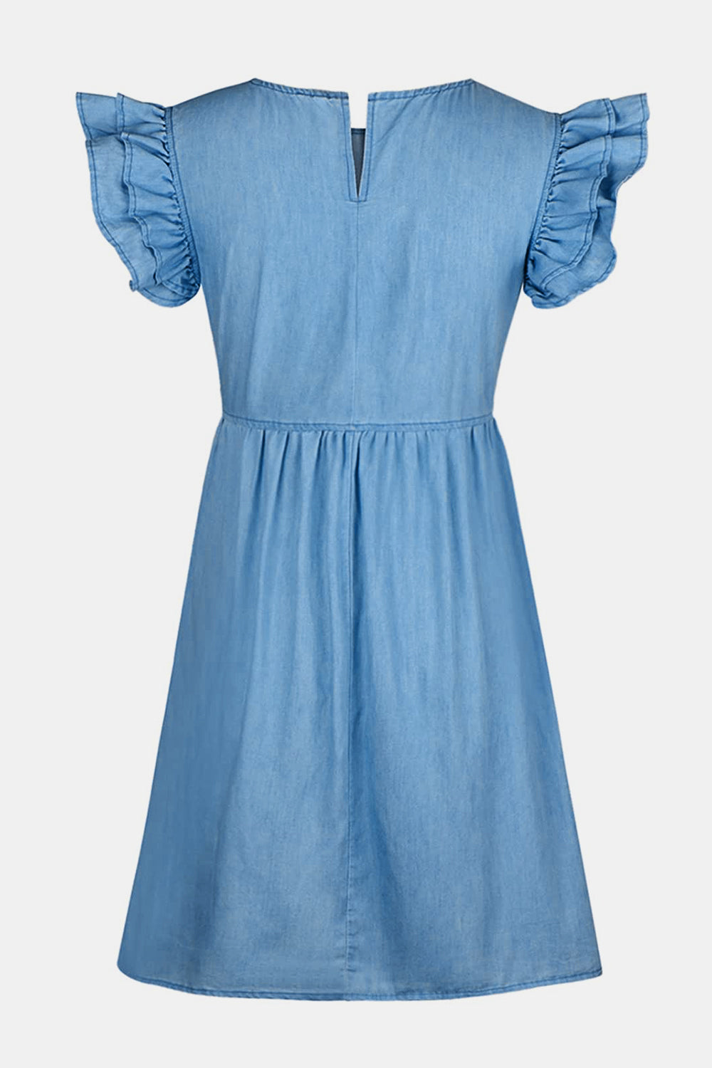 STUNNLY  Full Size Ruffled Round Neck Cap Sleeve Denim Dress   