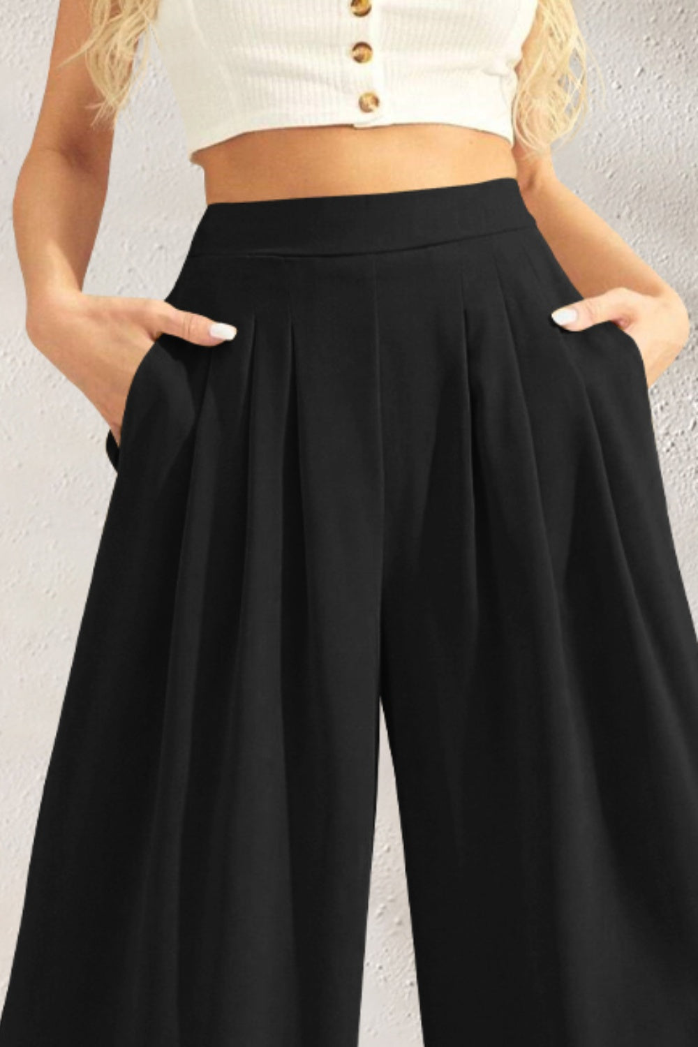 STUNNLY  Pocketed High Waist Wide Leg Pants   