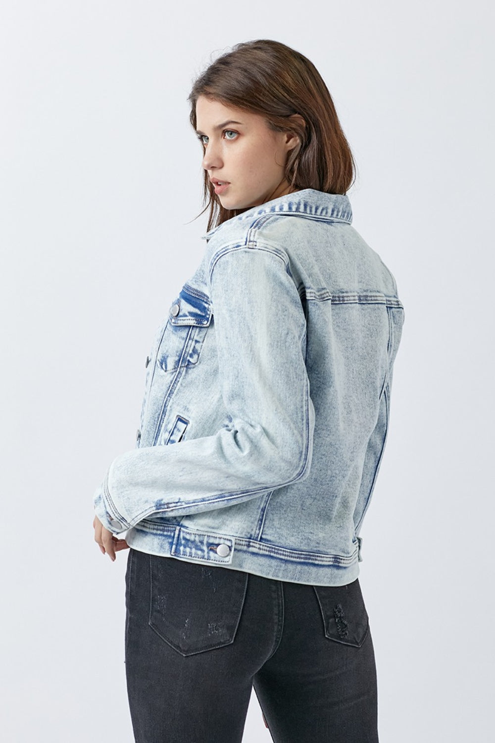 RISEN Button Up Washed Denim Jacket   