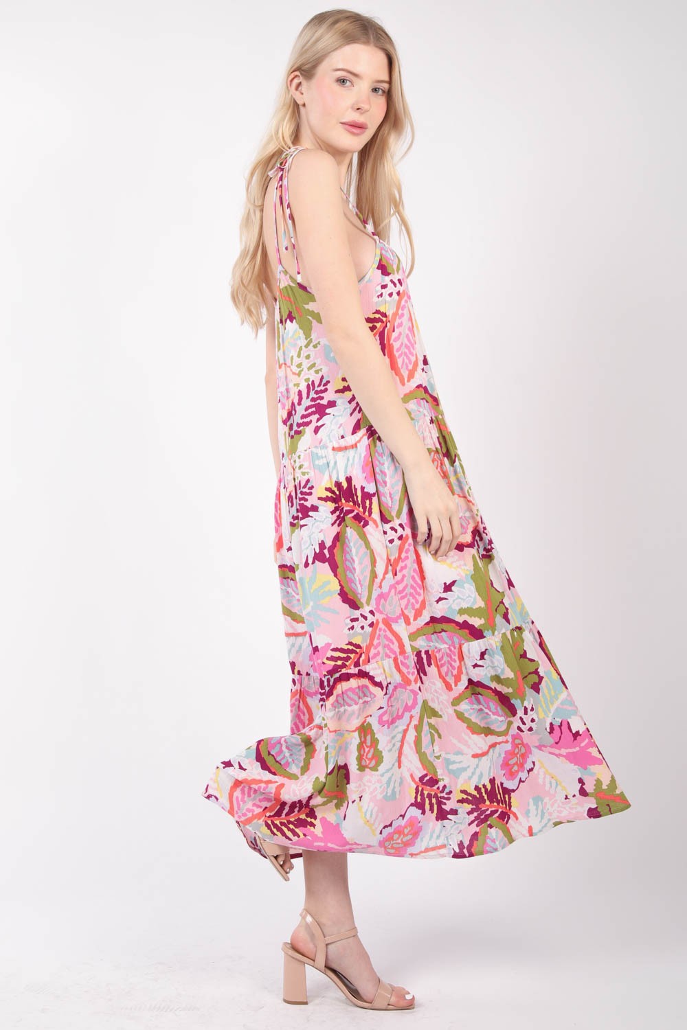 STUNNLY  VERY J Tropical Printed Cami Midi Dress   