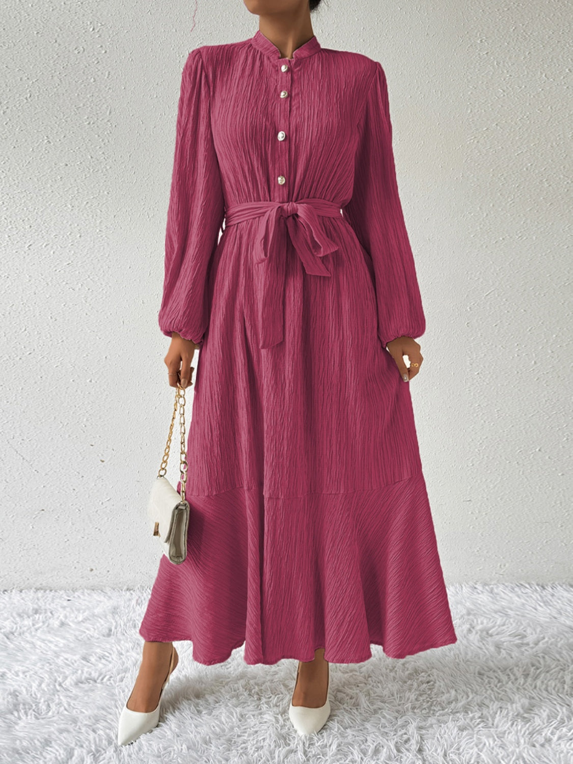 Tie Waist Long Sleeve Dress   