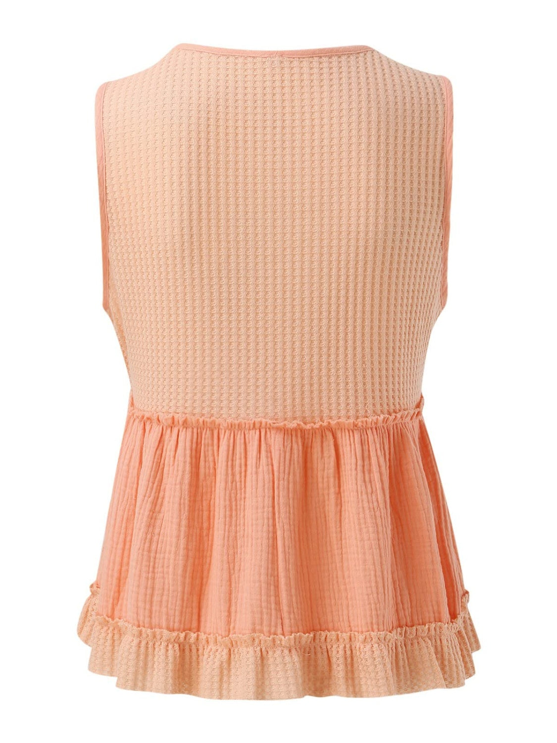 STUNNLY  Waffle-Knit Frill V-Neck Tank   