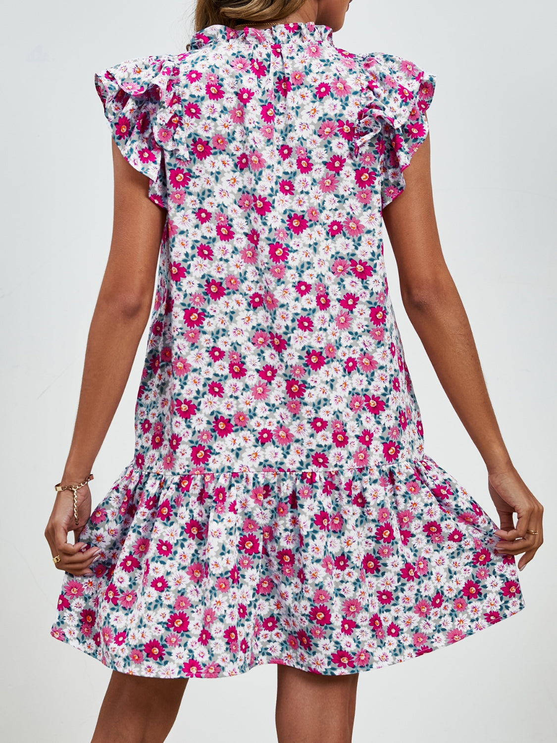 Tied Floral Cap Sleeve Mini Dress   