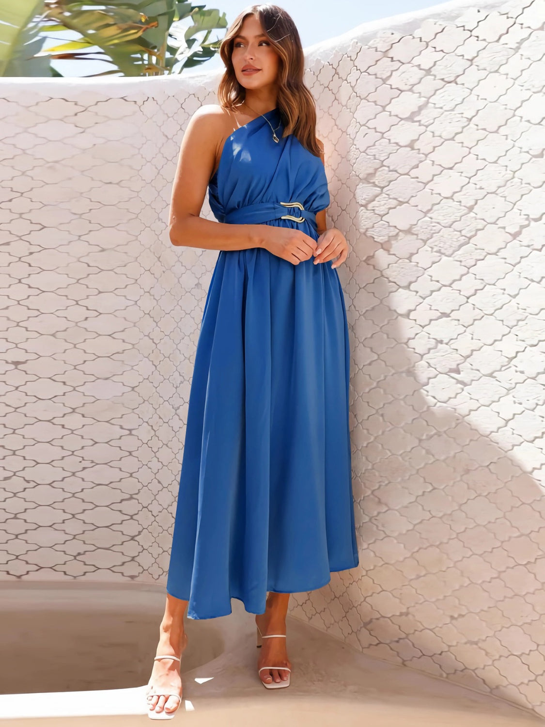 Single Shoulder Midi Dress Royal Blue S 