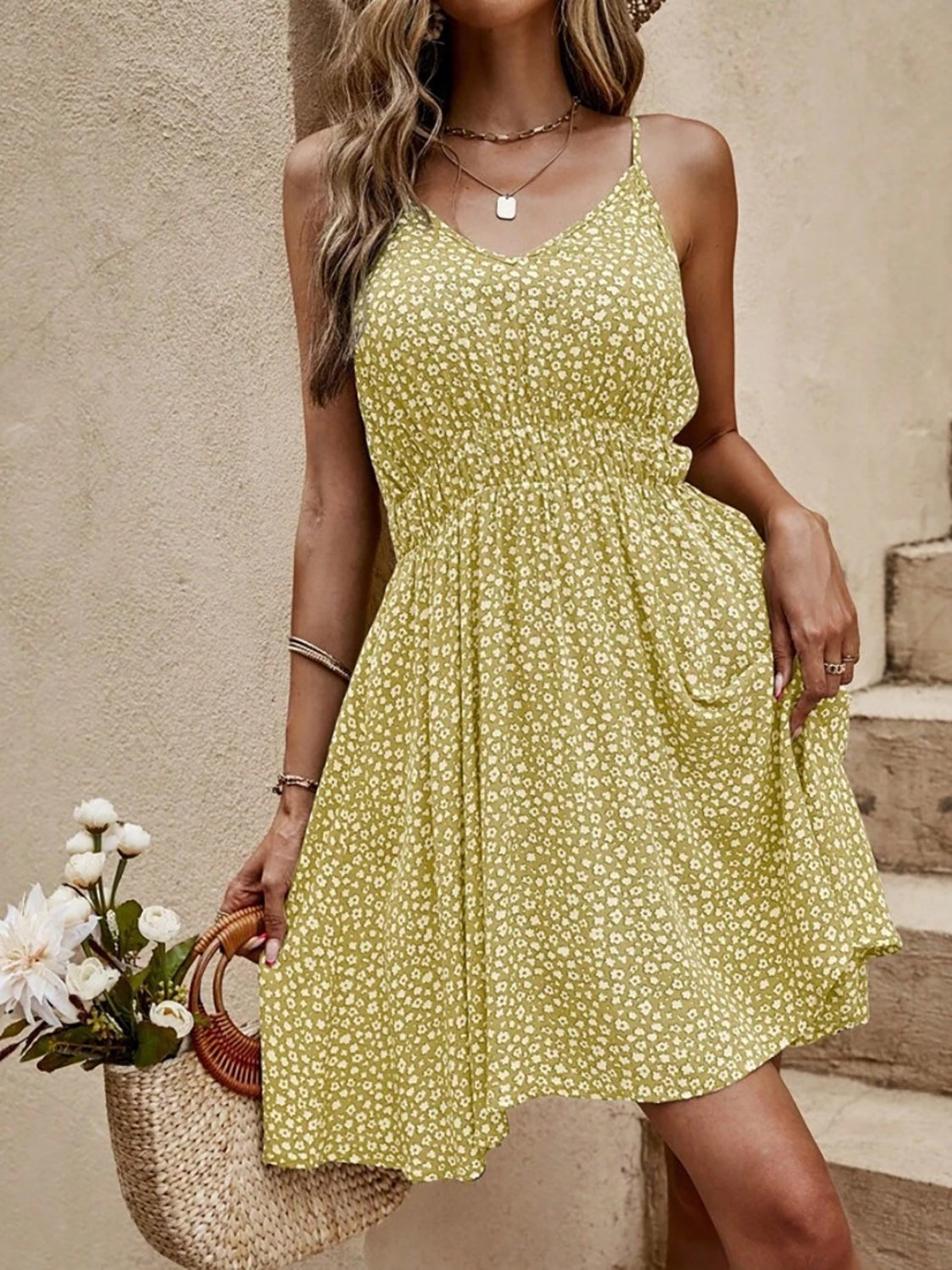 Floral V-Neck Mini Cami Dress   