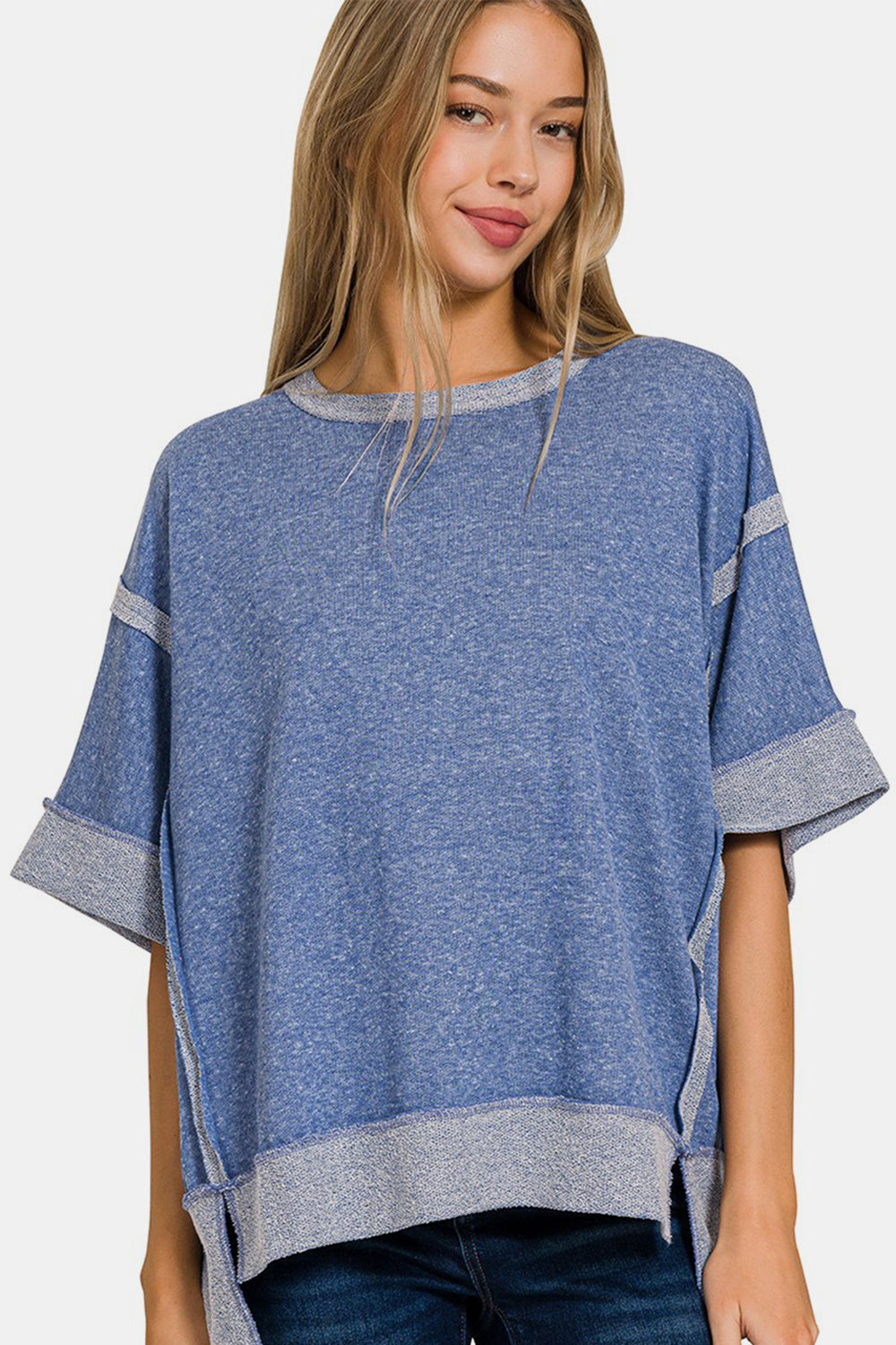 STUNNLY  Zenana Contrast Trim Drop Shoulder T-Shirt   