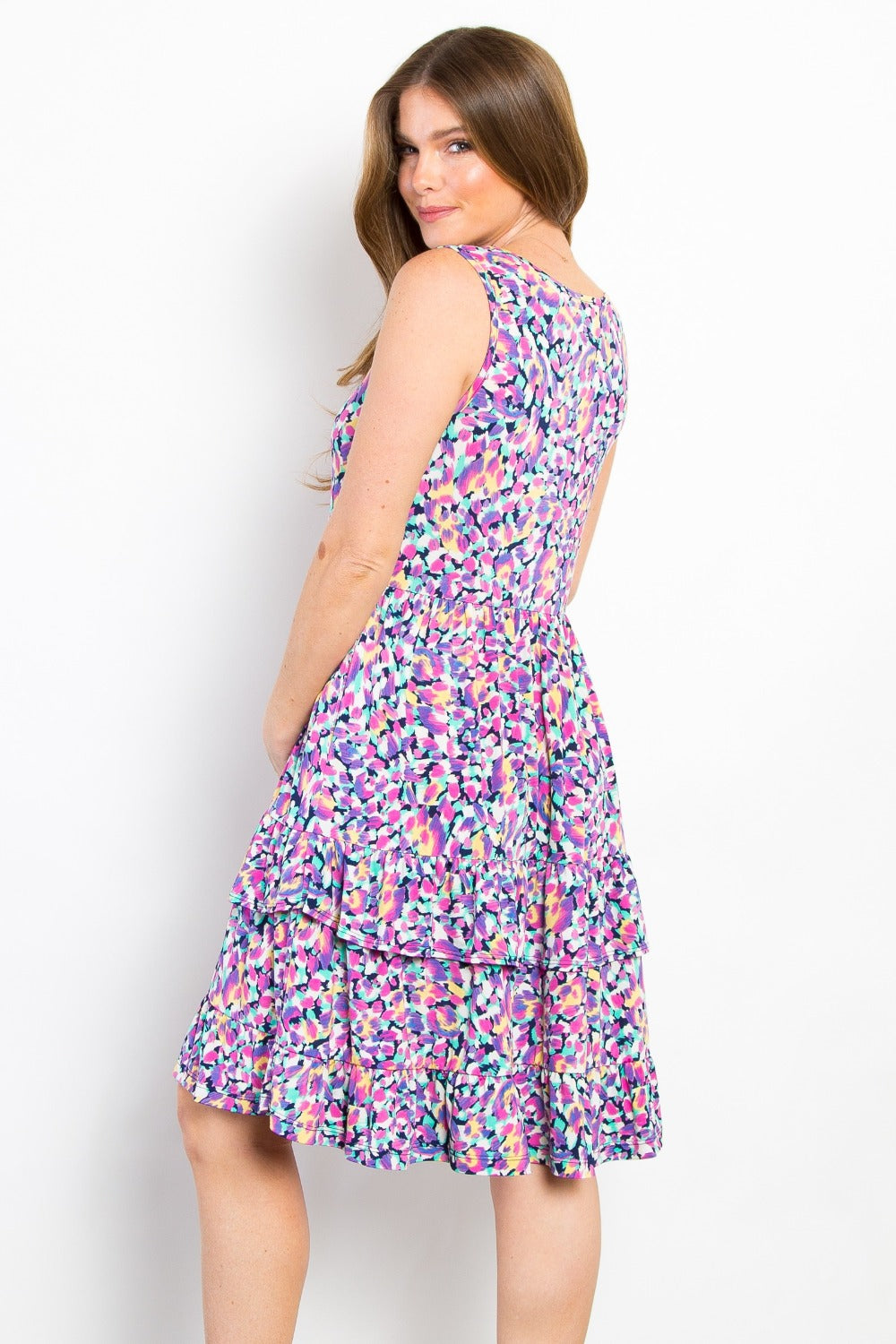 Be Stage Full Size Print Wrinkle Free Ruffled Dress   