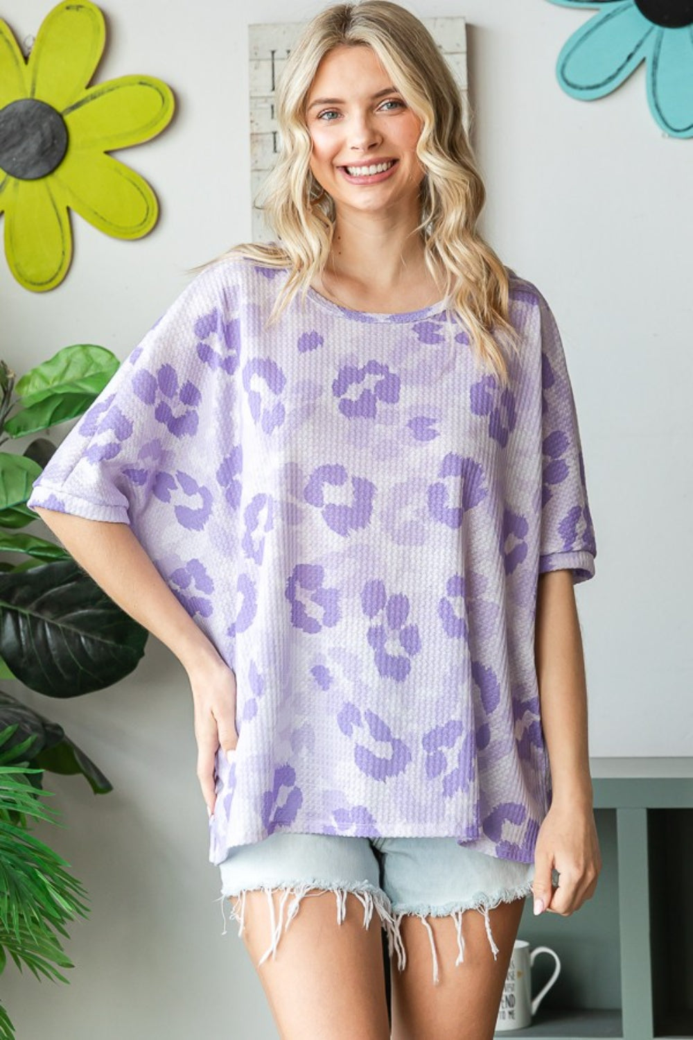 HOPELY Print Waffle Oversized T-Shirt   