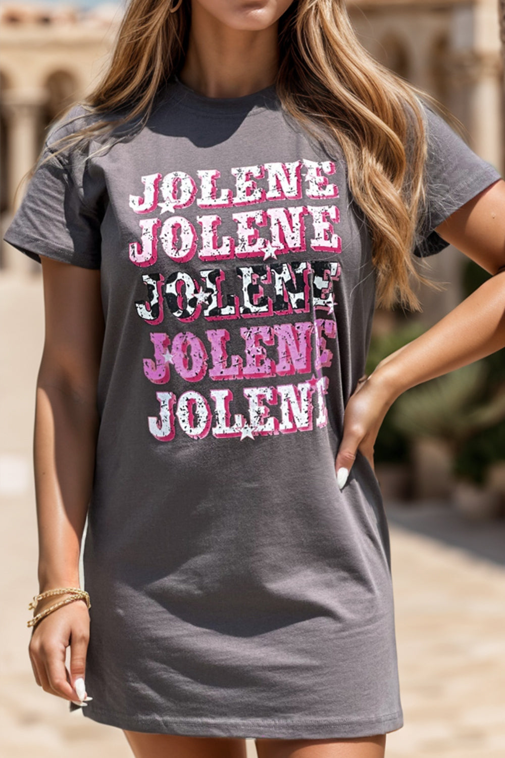 STUNNLY  JOLENE Round Neck Short Sleeve T-Shirt Charcoal S 