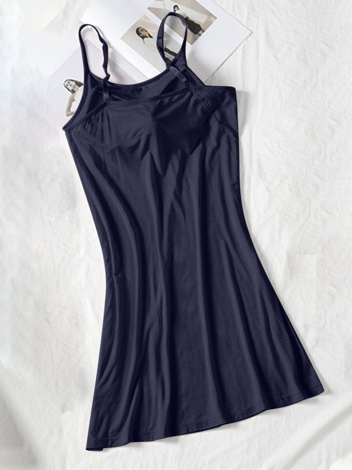 Round Neck Spaghetti Strap Cami Dress with Bra   