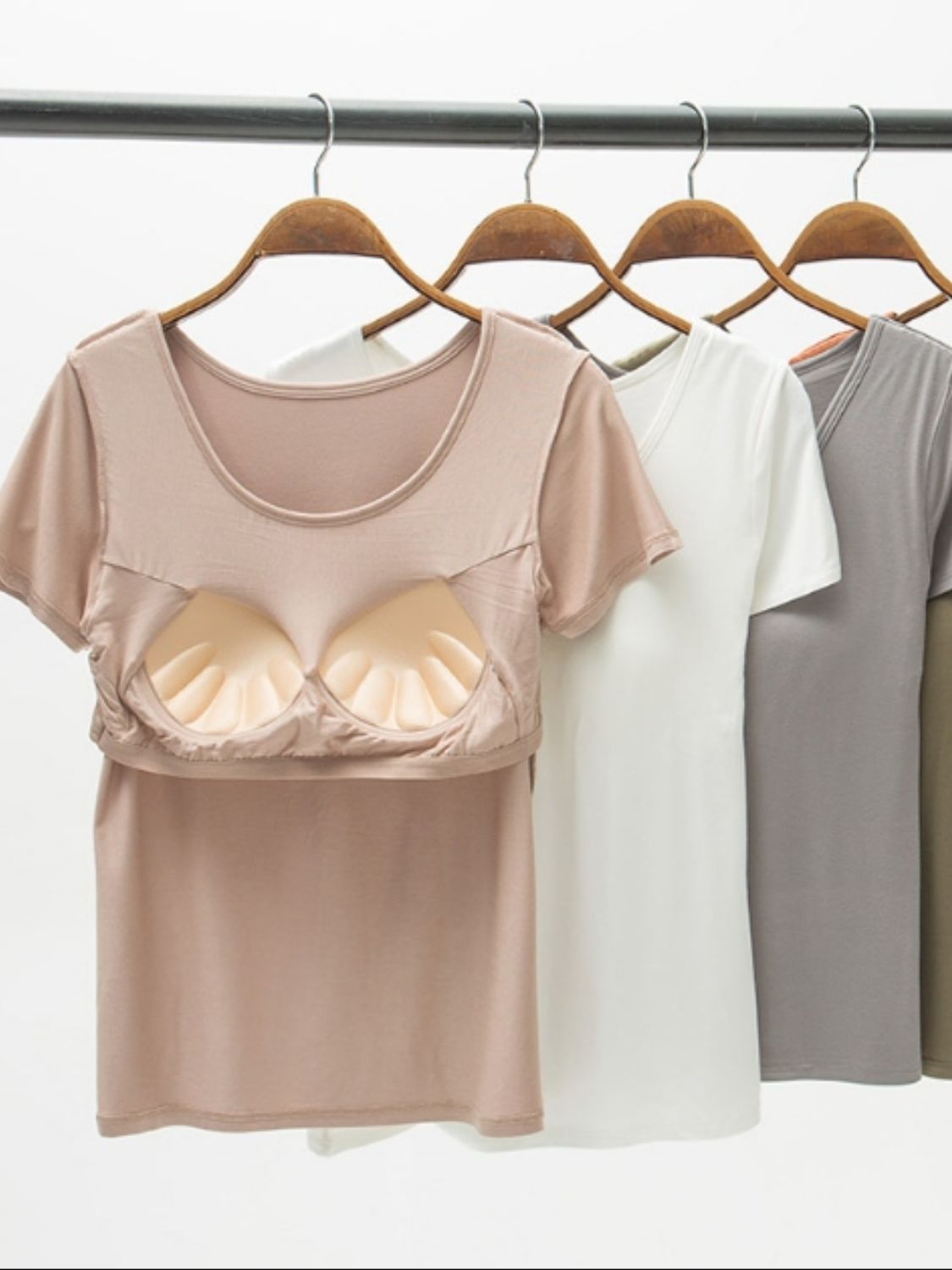 STUNNLY  Round Neck Modal T-Shirt with Bra   