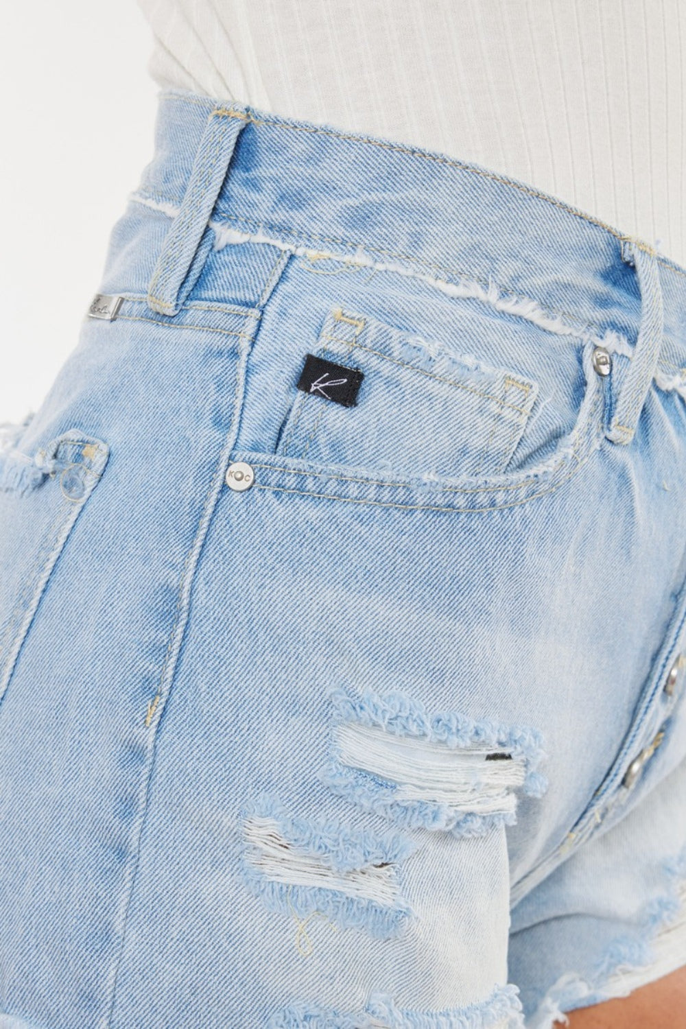 STUNNLY  Kancan Distressed Button Fly Denim Shorts   