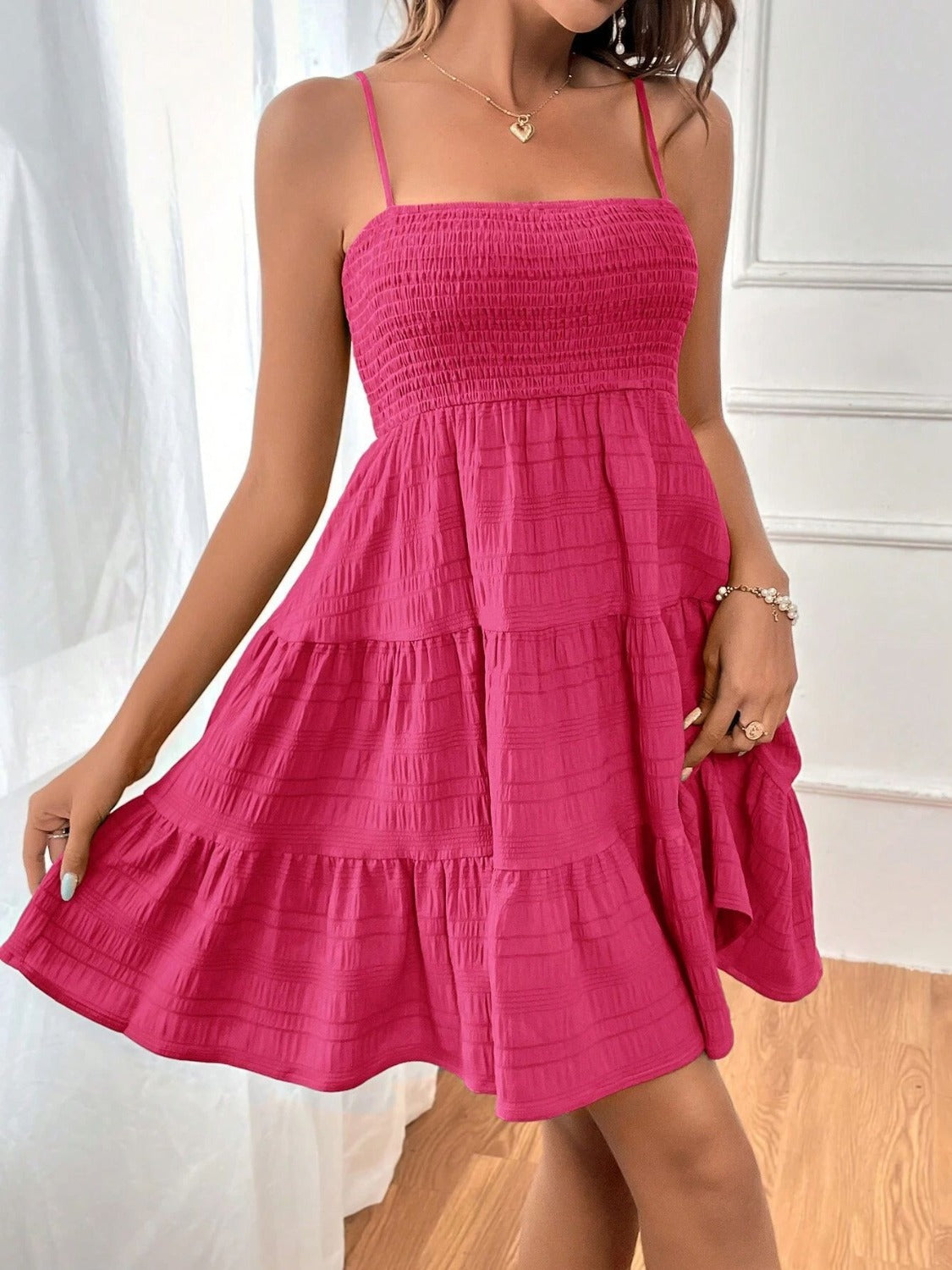 Tiered Smocked Square Neck Cami Dress   