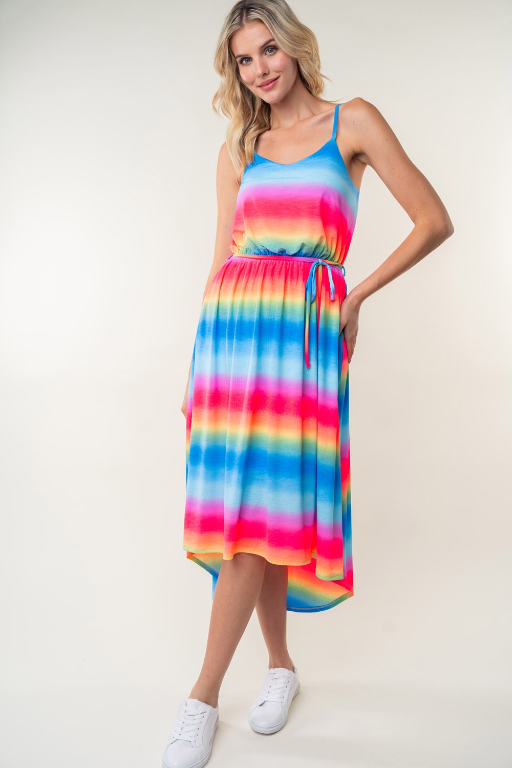 White Birch Full Size Ombre Striped Midi Cami Dress   