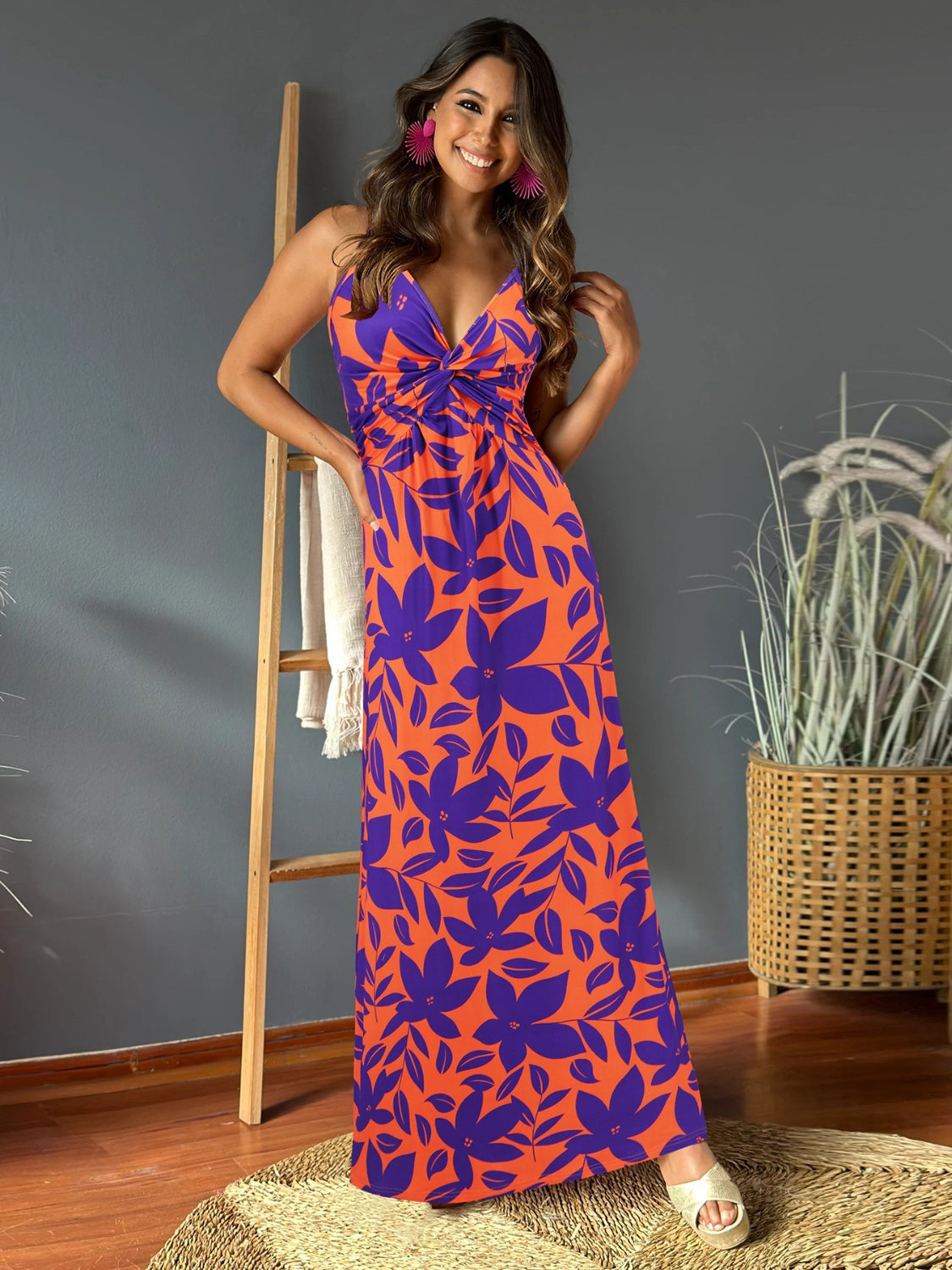 Twisted Printed V-Neck Cami Dress   