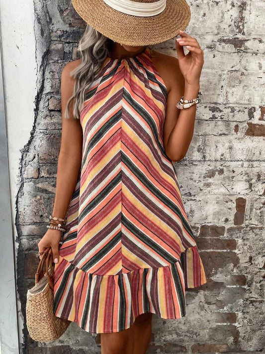 Striped Grecian Neck Dress Multicolor S 