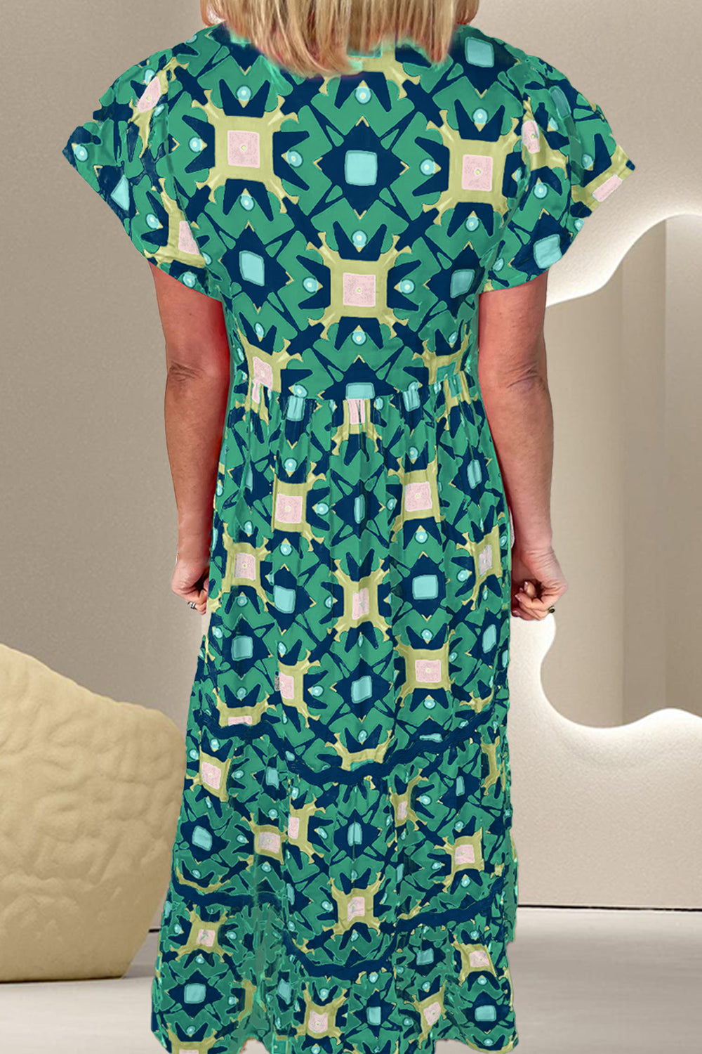 Printed Notched Cap Sleeve Dress   