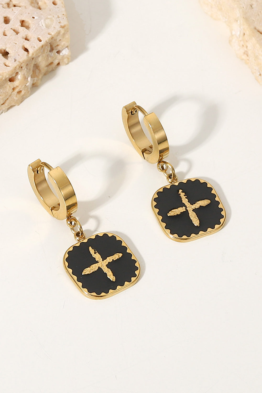 Plus Sign Square Shape Drop Earrings   