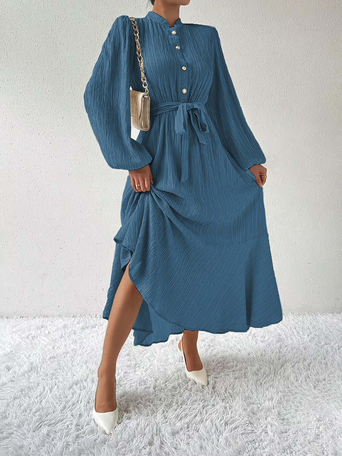 Tie Waist Long Sleeve Dress   