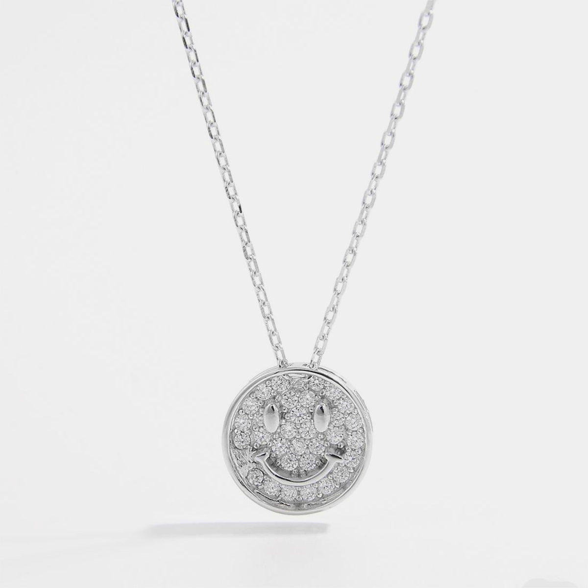 STUNNLY  925 Sterling Silver Zircon Smiley Face Necklace Silver One Size 