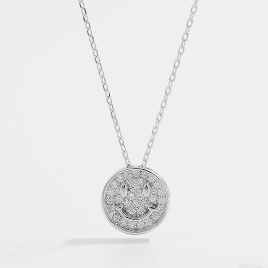 STUNNLY  925 Sterling Silver Zircon Smiley Face Necklace Silver One Size 