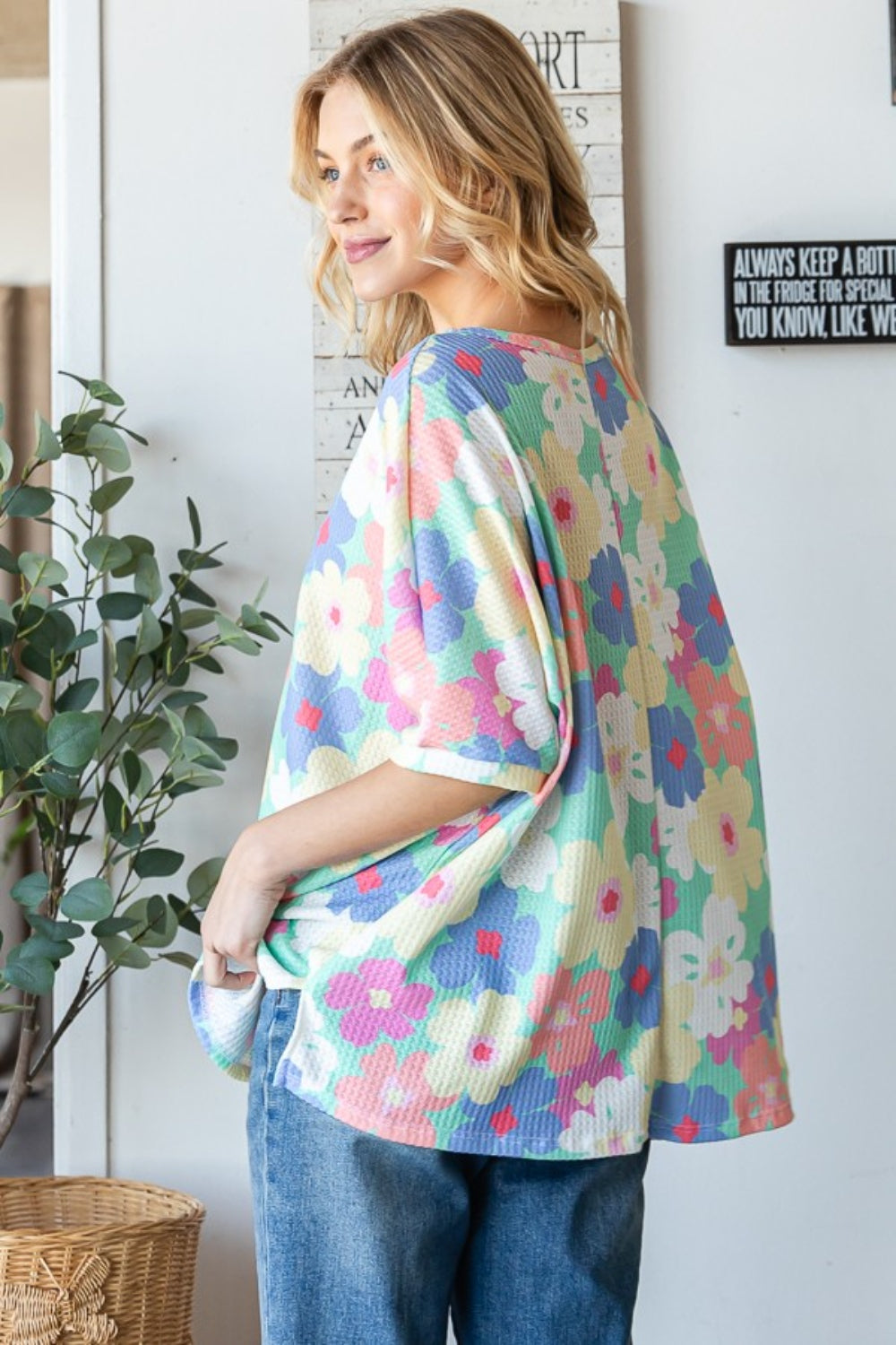 HOPELY Floral Waffle Oversized T-Shirt   