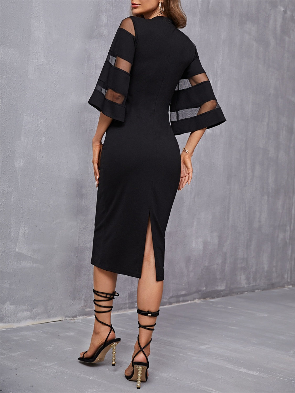 Slit Round Neck Three-Quarter Sleeve Dress   