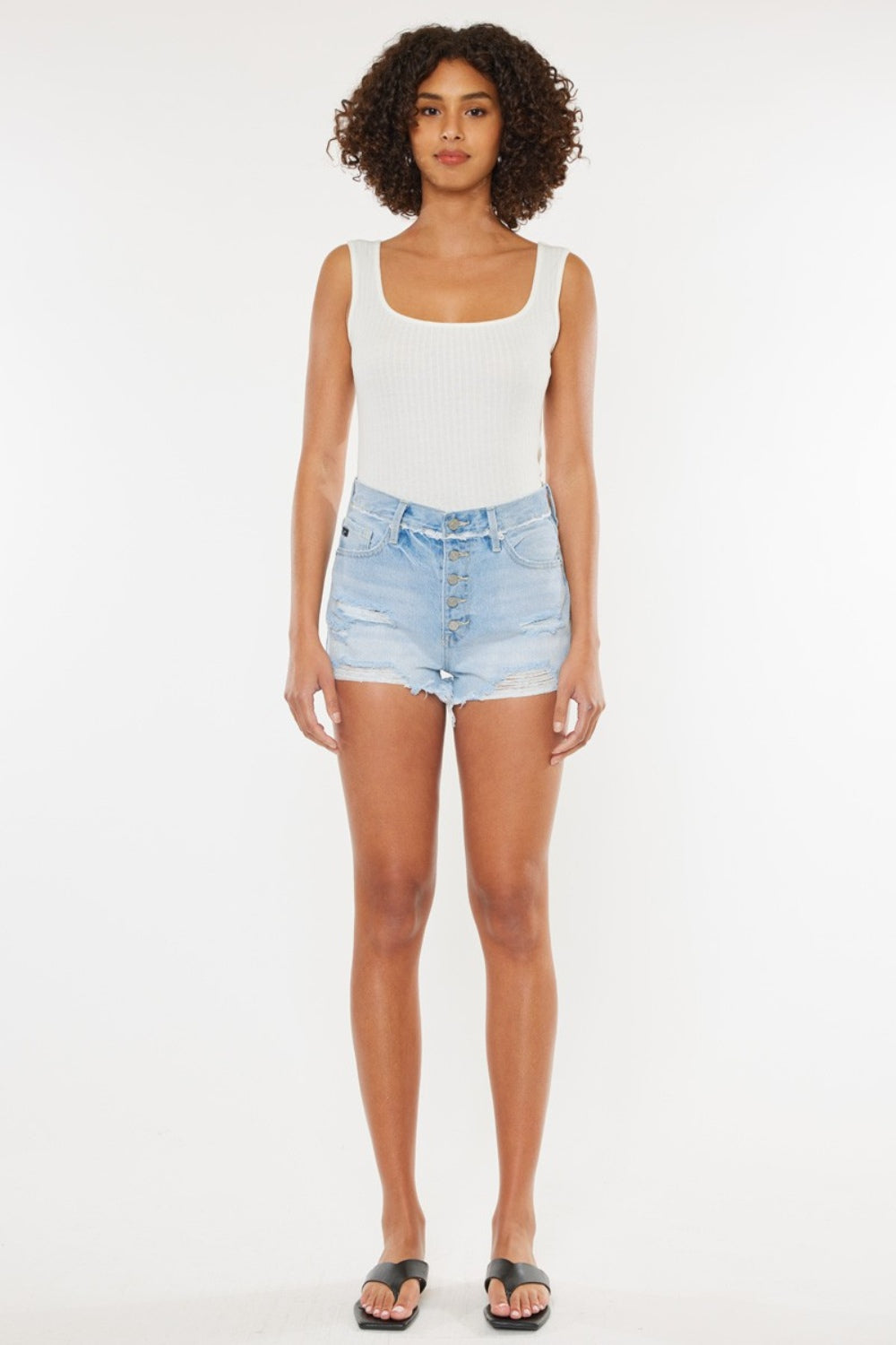 STUNNLY  Kancan Distressed Button Fly Denim Shorts   