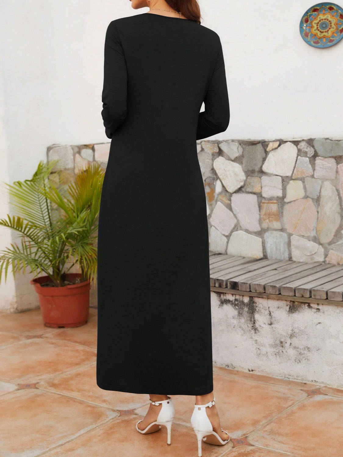 Twisted Round Neck Long Sleeve Dress   