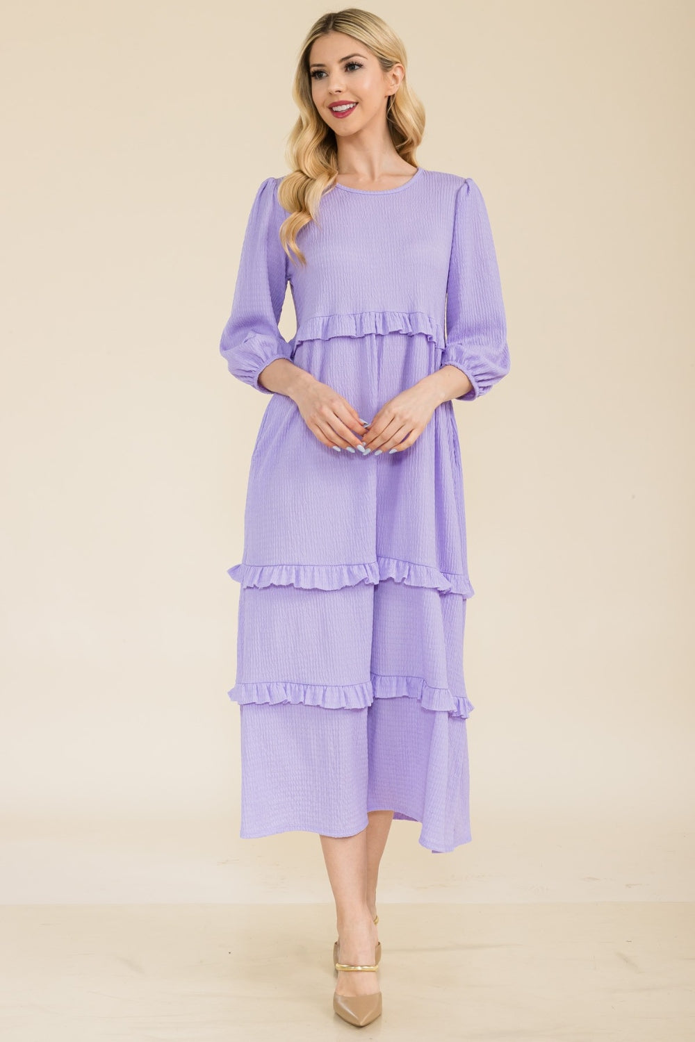 Celeste Full Size Tiered-Ruffle Midi Dress   