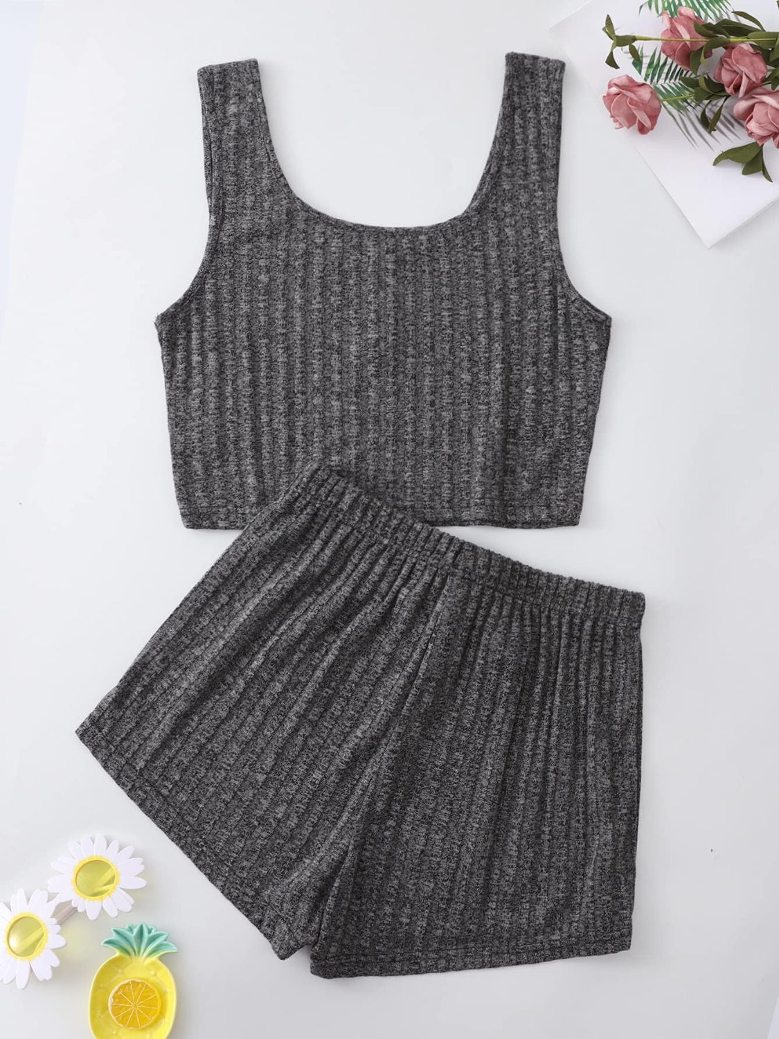 STUNNLY  Scoop Neck Top and Shorts Lounge Set   