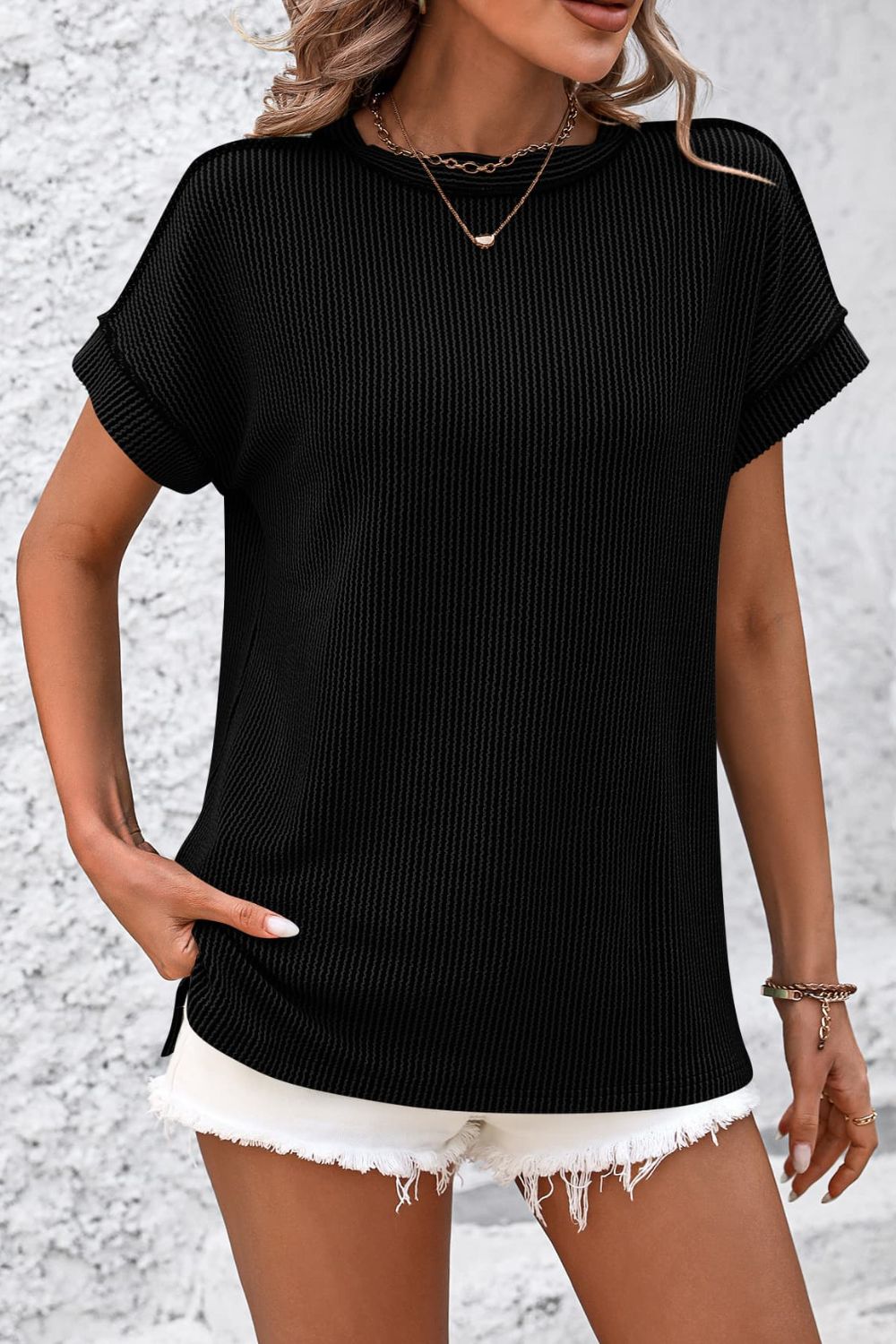 STUNNLY  Striped Round Neck Short Sleeve T-Shirt   