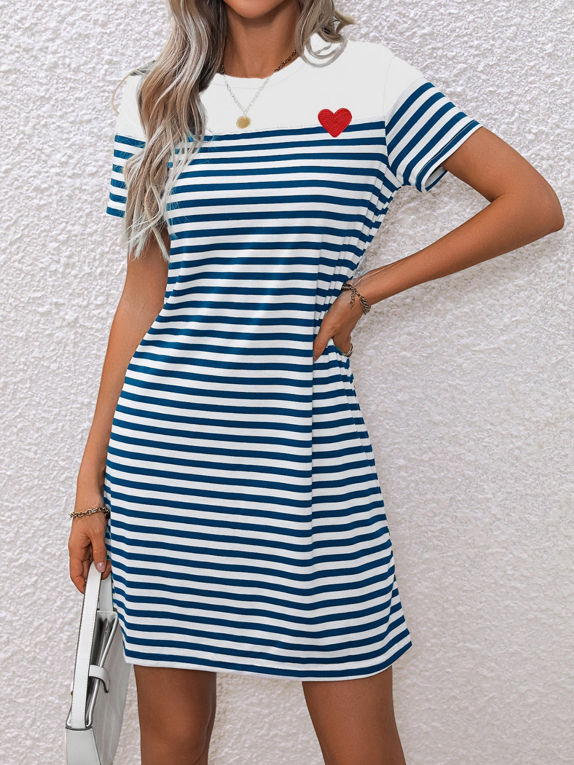 Striped Round Neck Short Sleeve Mini Tee Dress   