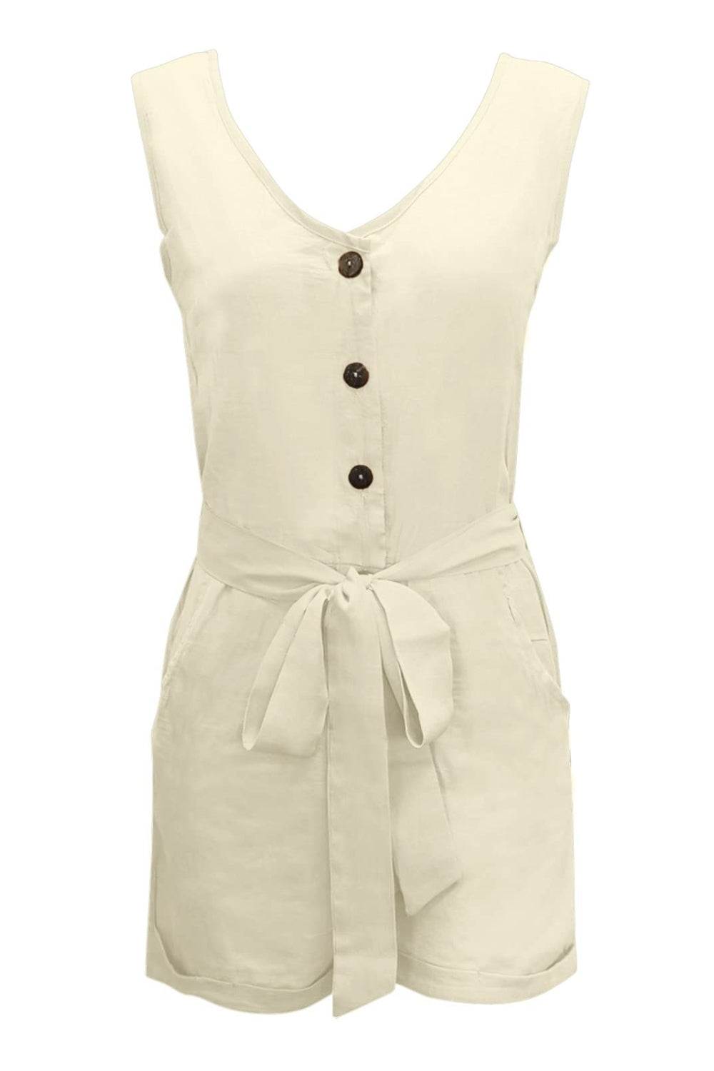 Full Size Tied V-Neck Sleeveless Romper with Pockets   