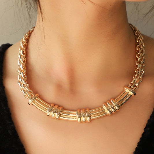 STUNNLY  Alloy Iron Chain Necklace Gold One Size 