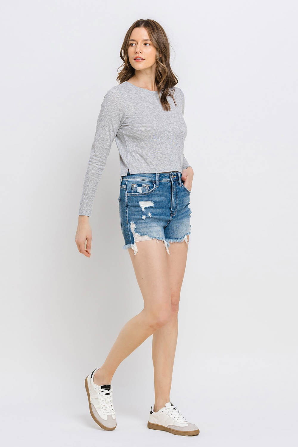 STUNNLY  Vervet by Flying Monkey Distressed Raw Hem Denim Shorts   