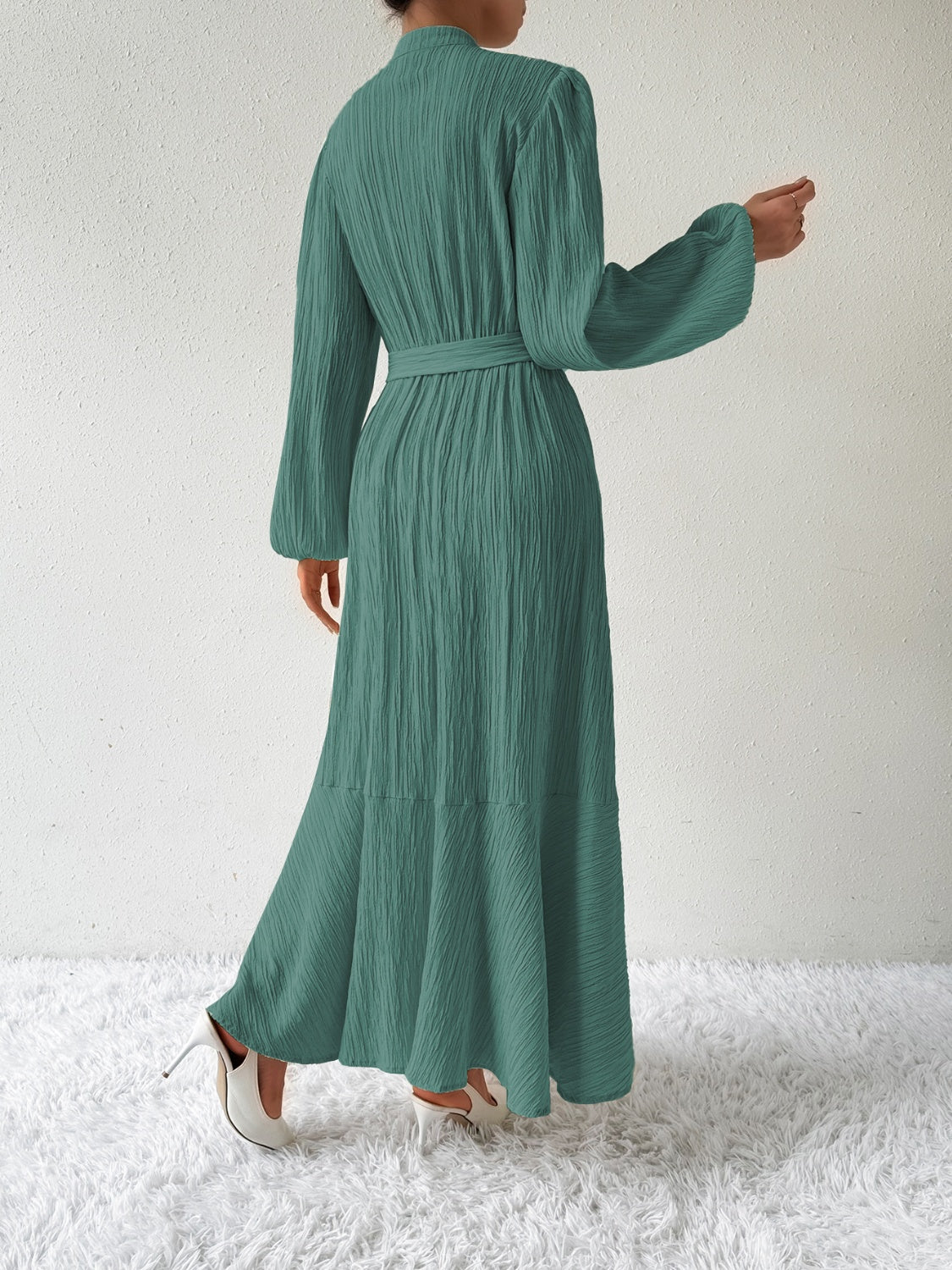 Tie Waist Long Sleeve Dress   