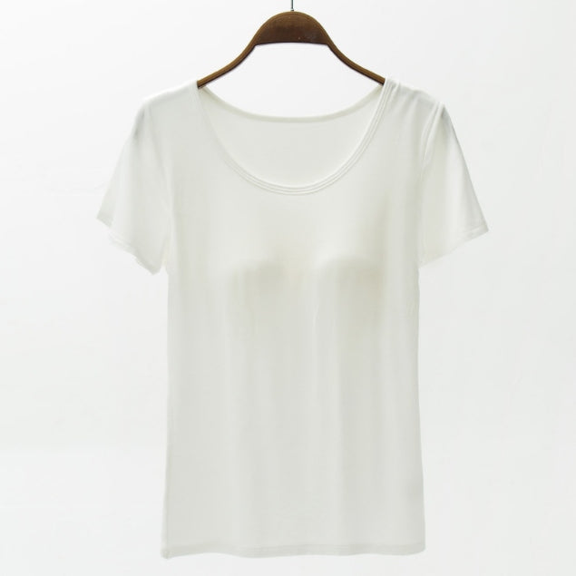 STUNNLY  Round Neck Modal T-Shirt with Bra White M 