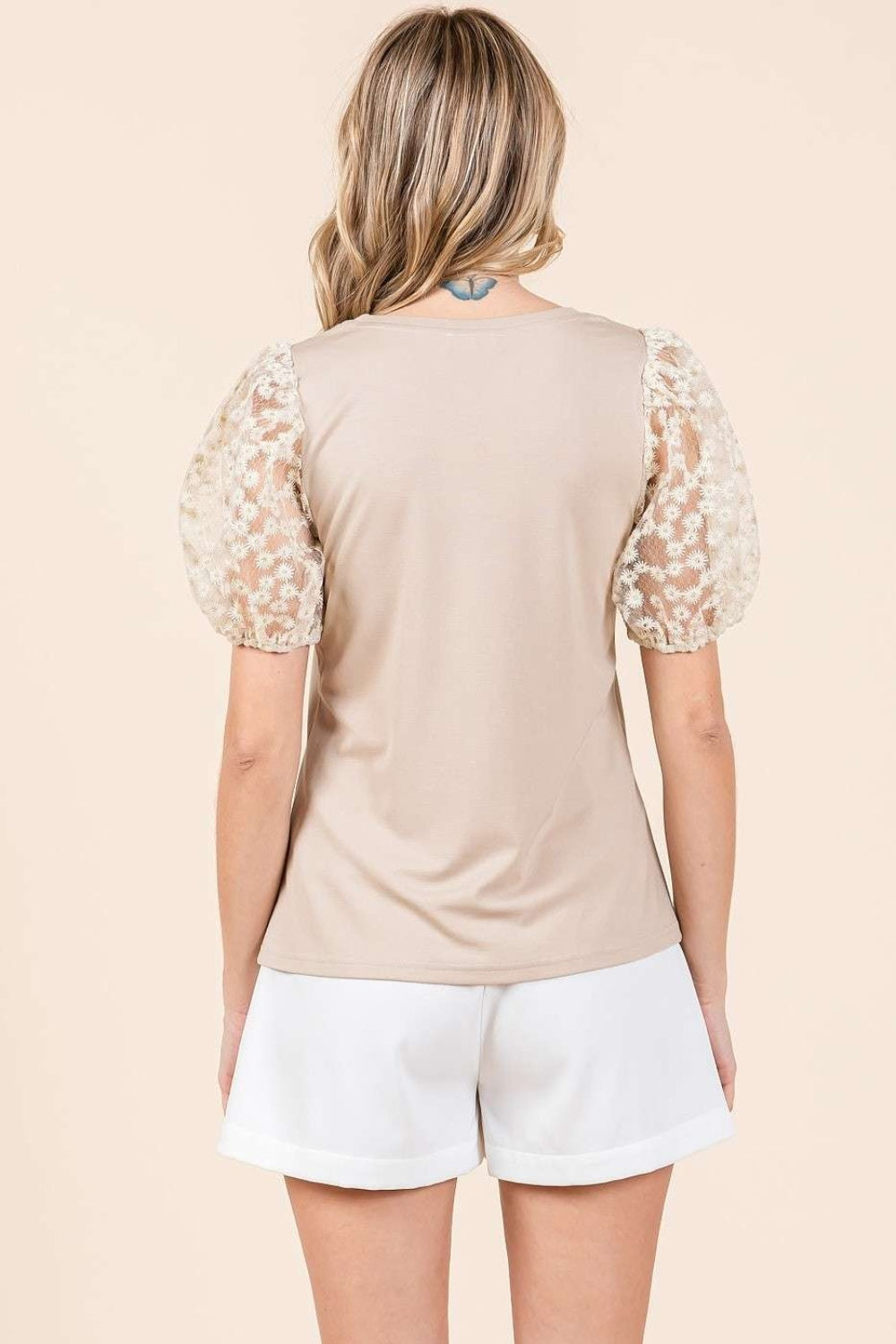 Mittoshop Round Neck Puff Short Sleeve Top   