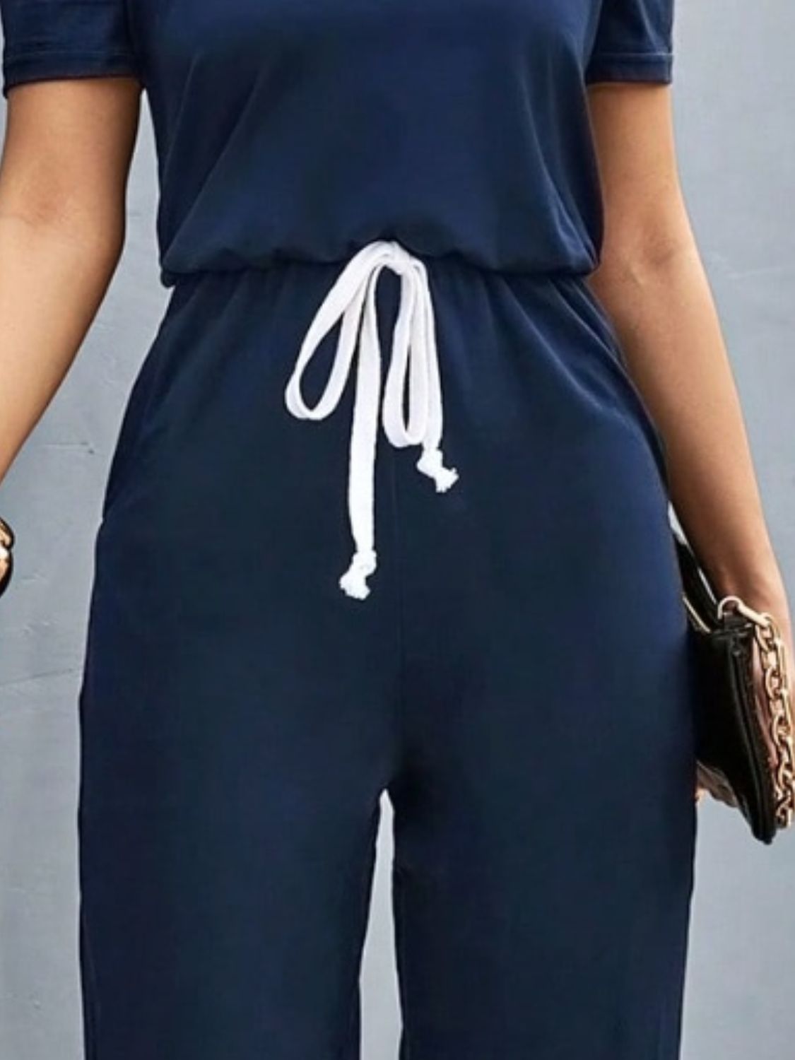 STUNNLY  Round Neck Short Sleeve Jumpsuit   